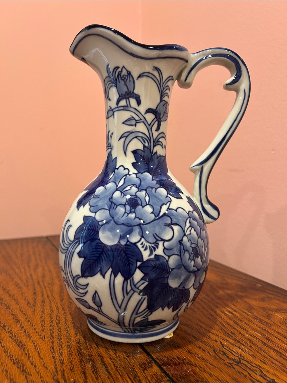 Blue and White Floral Ceramic Pitcher